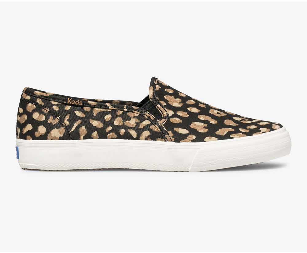 Slip Ons Keds Femme Noir/Leopard - Washable Double Decker Animal - 792-WDRXTK